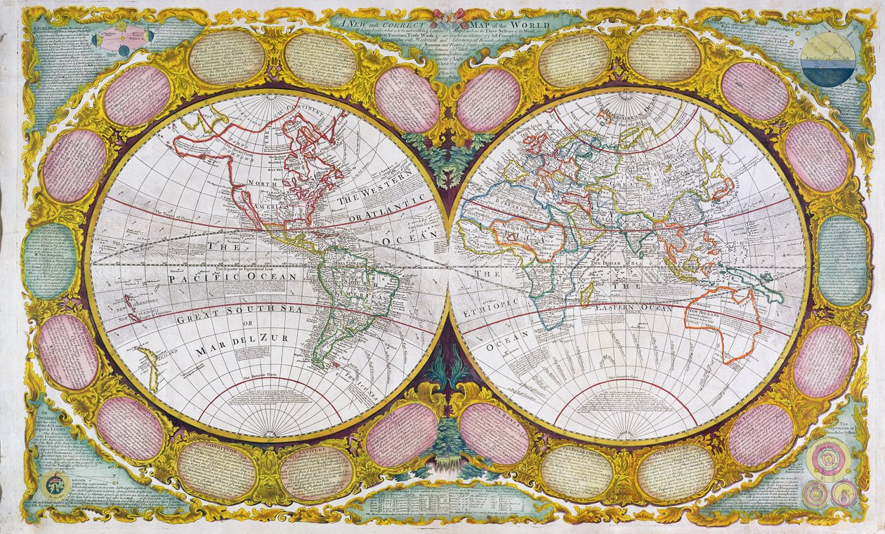 En ny och korrekt karta över världen, 1770-97 av Robert Wilkinson