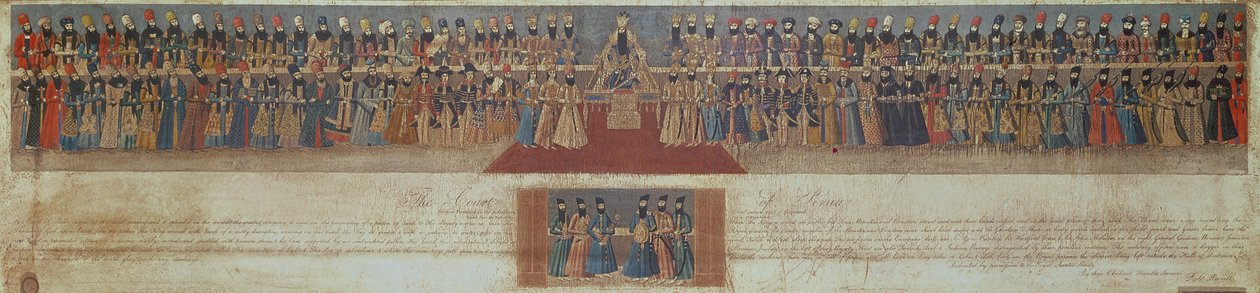 The Court of Fath Ali, Shah of Persia, ca 1799, med utländska ambassadörer inklusive Sir Harford Jones och Sir John Malcolm (1769-1833) av Robert the Younger Havell