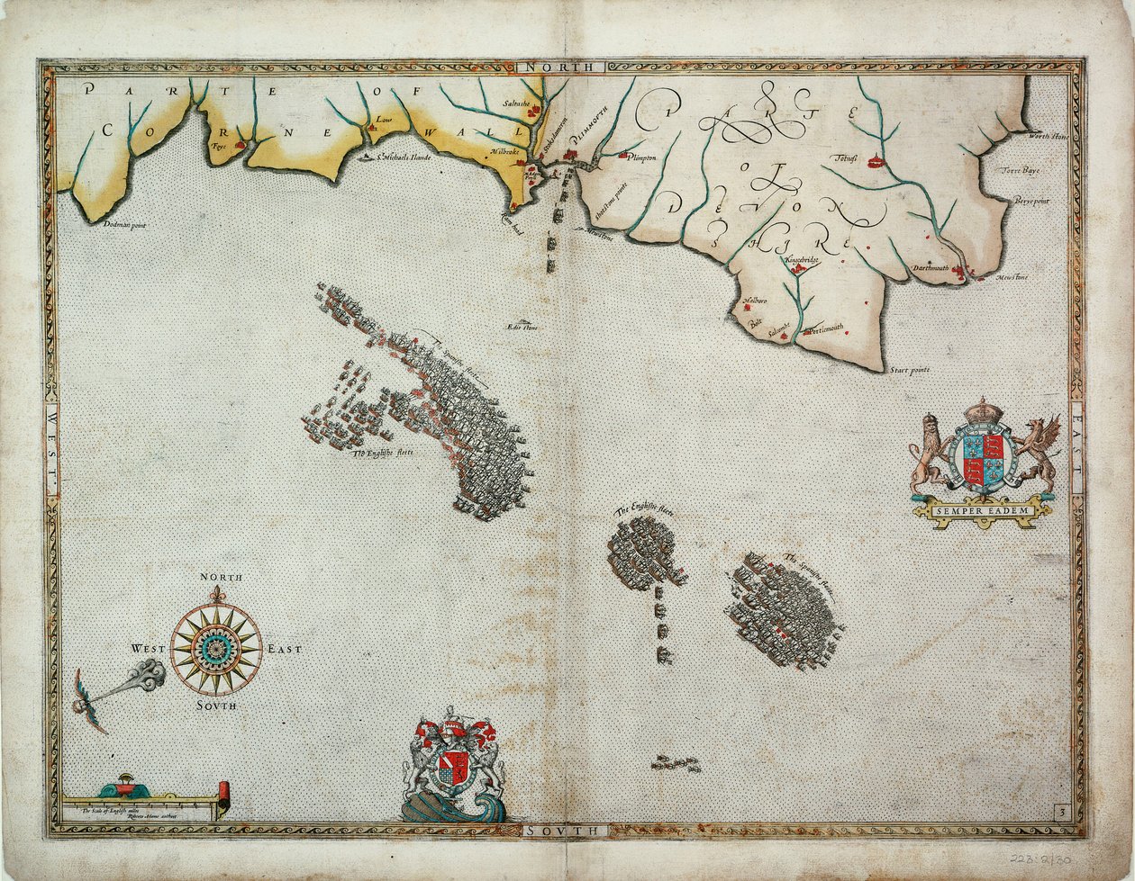 Engelsmännen förföljer den spanska flottan öster om Plymouth den 31 juli - 1 augusti av Robert (after) Adams