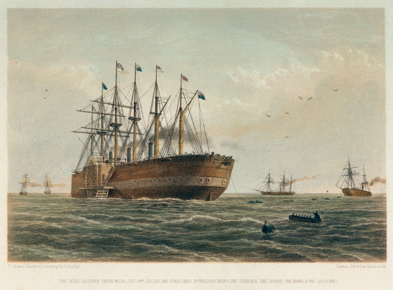 "Great Eastern" på väg, ca 1860 (färglitografi) av Robert (after) Dudley