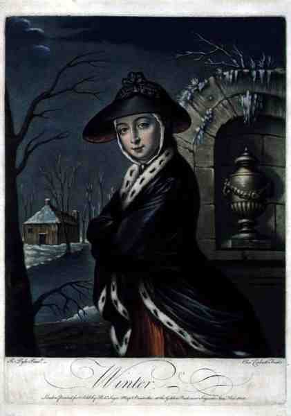 Winter, graverad av C. Corbutt (Richard Purcell) (fl.1746-66), pub. av Robert Sayer, ca 1760 (mezzotintgravyr) (se även 125558 och 125560-62) av Robert (after) Pyle