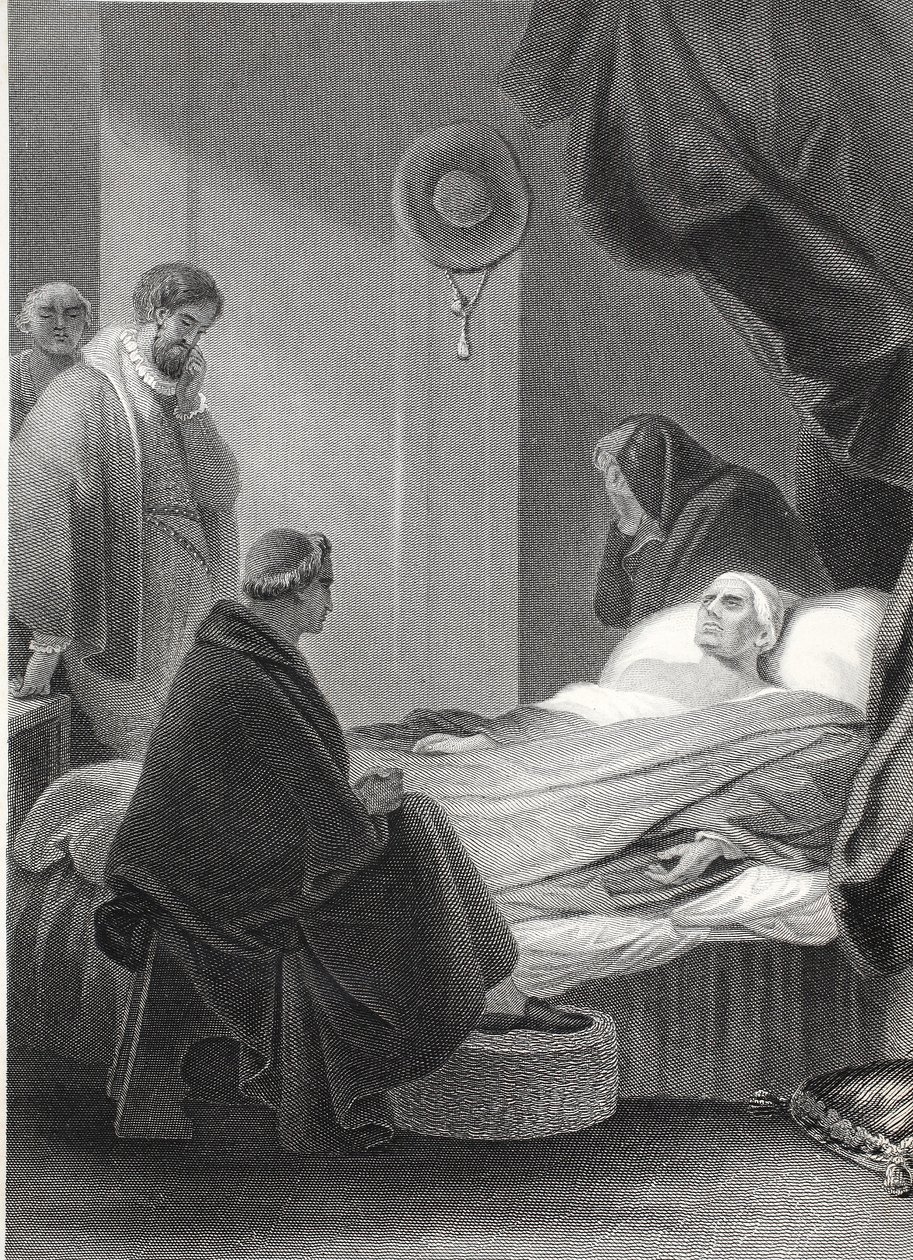 Kardinal Wolseys död, graverad av A.H. Payne (litho) av Robert (after) Smirke