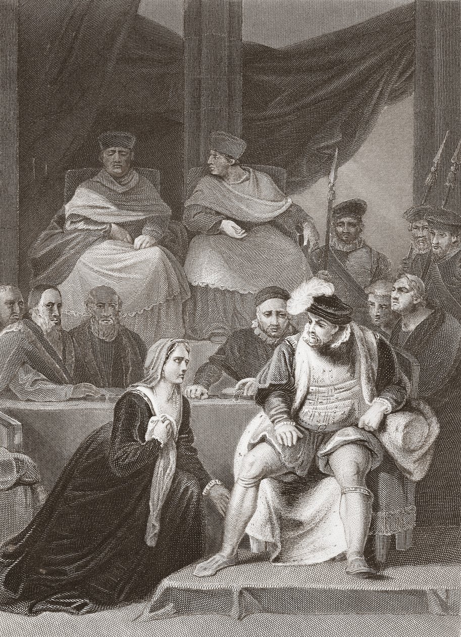 Rättegången över Henry VIII:s äktenskap, graverad av A.H. Payne (litho) av Robert (after) Smirke