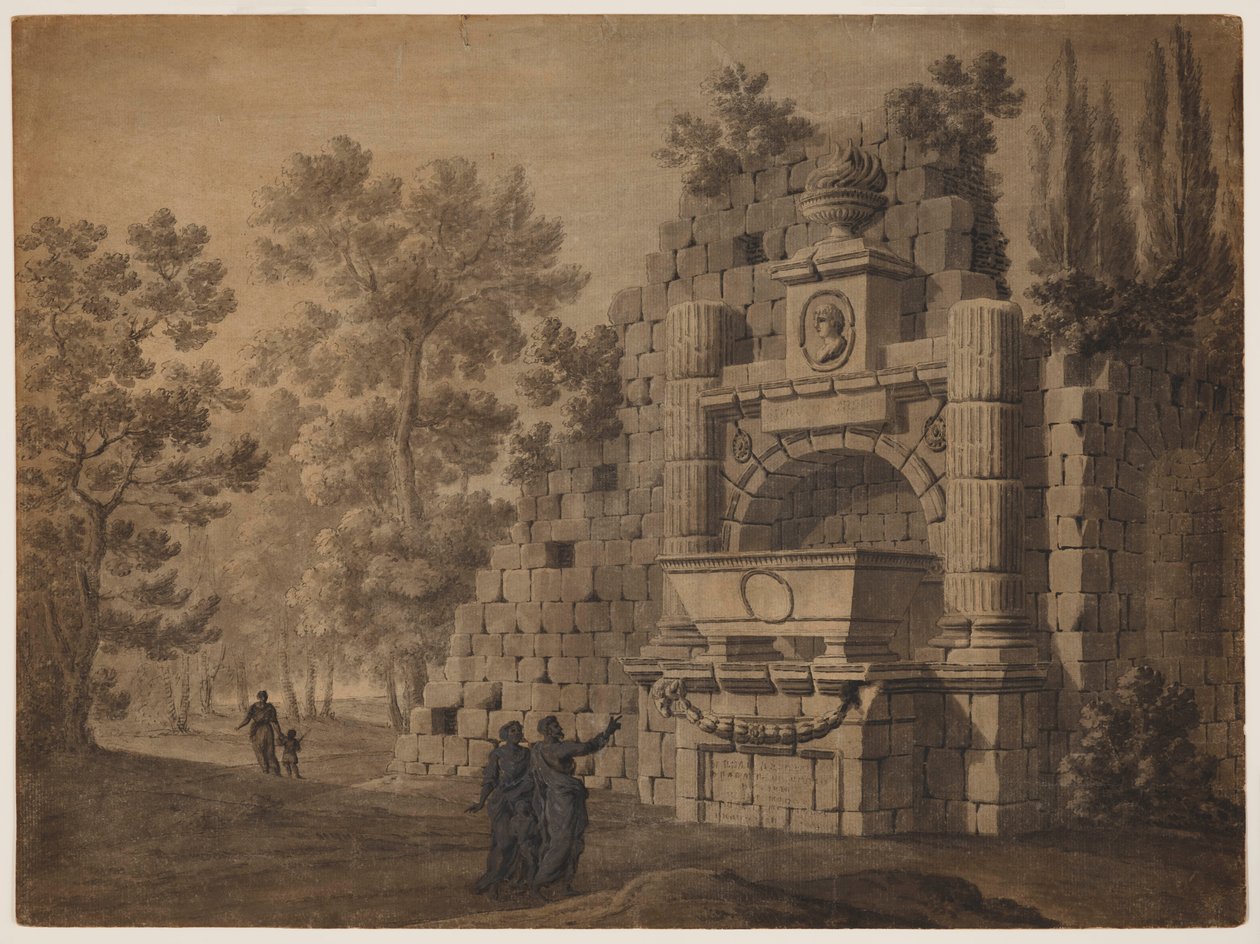 Capriccio med antika figurer bland förstörda klassiska monument av Robert Adam