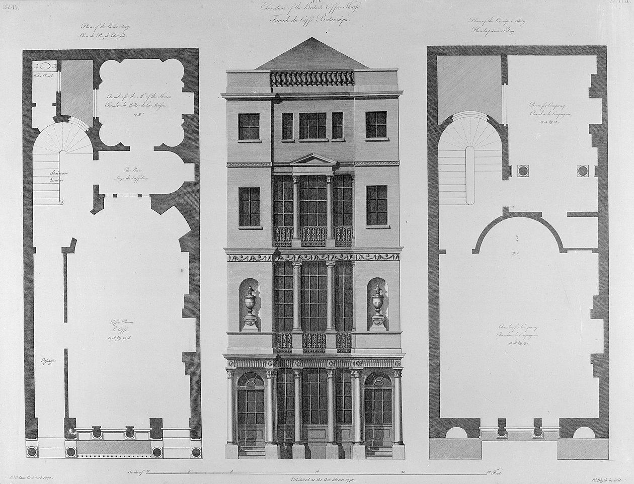 Upphöjning av British Coffee House, graverad av Robert Blyth, 1778 av Robert Adam