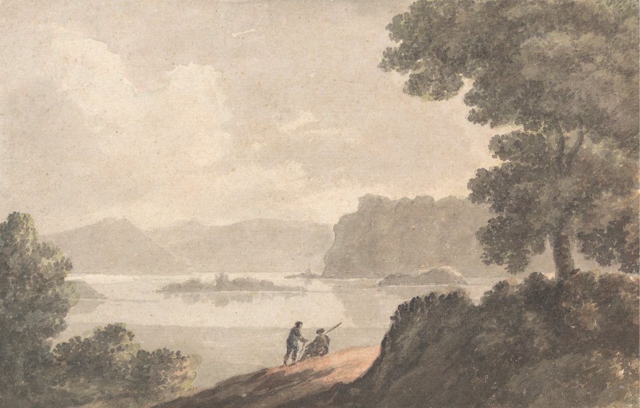 Figurer i ett romantiskt landskap vid sjön av Robert Adam