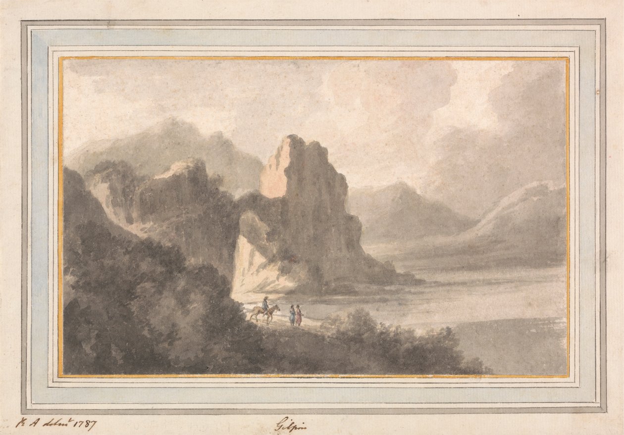 Figurer i ett stenigt romantiskt landskap av Robert Adam
