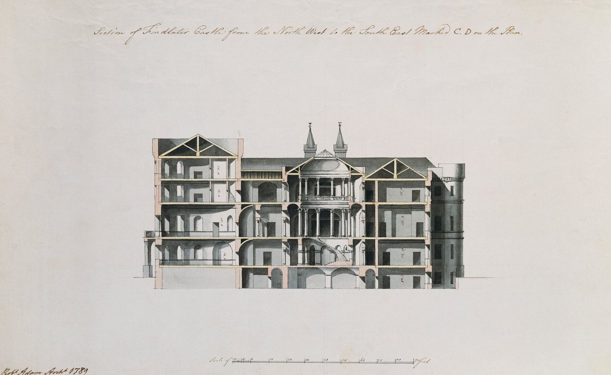 Sektion av Findlater Castle från nordväst till sydöst av Robert Adam