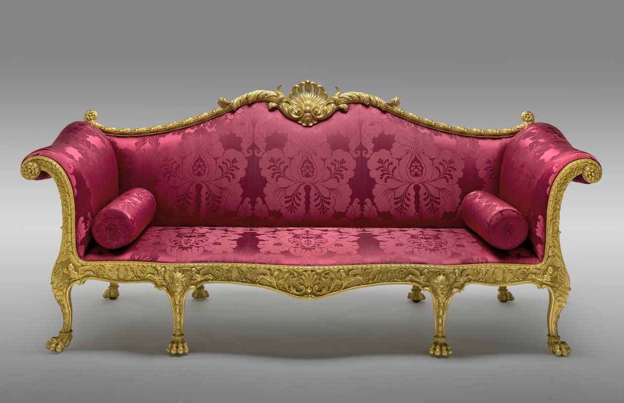 Dundas soffa, i drift 1764, tillverkad 1765 (förgylld furu och bok, med senare sidenklädsel) av Robert Adam