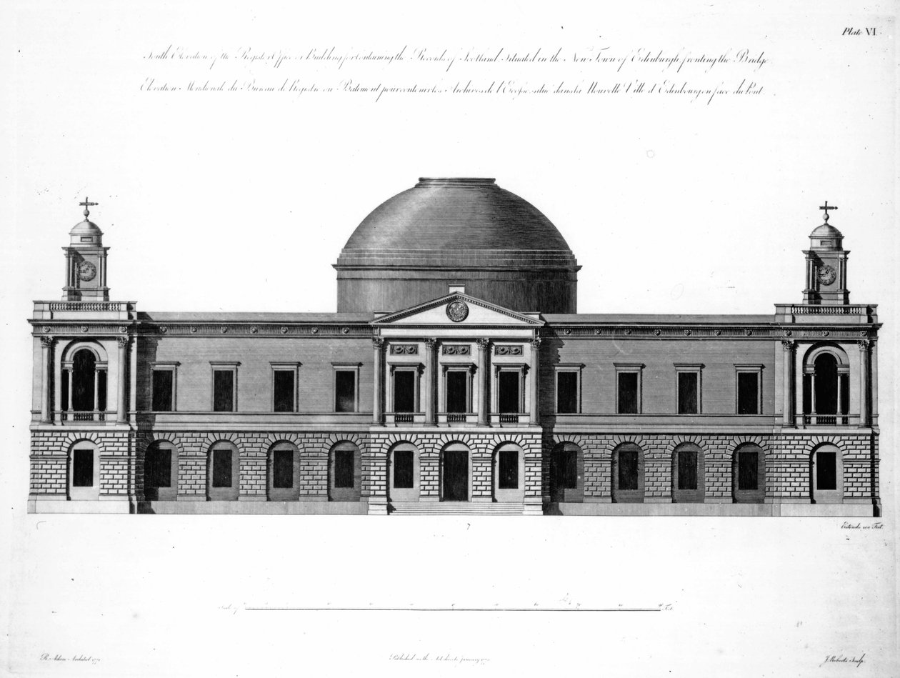 The South Elevation of Register House, Edinburgh, graverad av J. Roberts, 1773 av Robert Adam