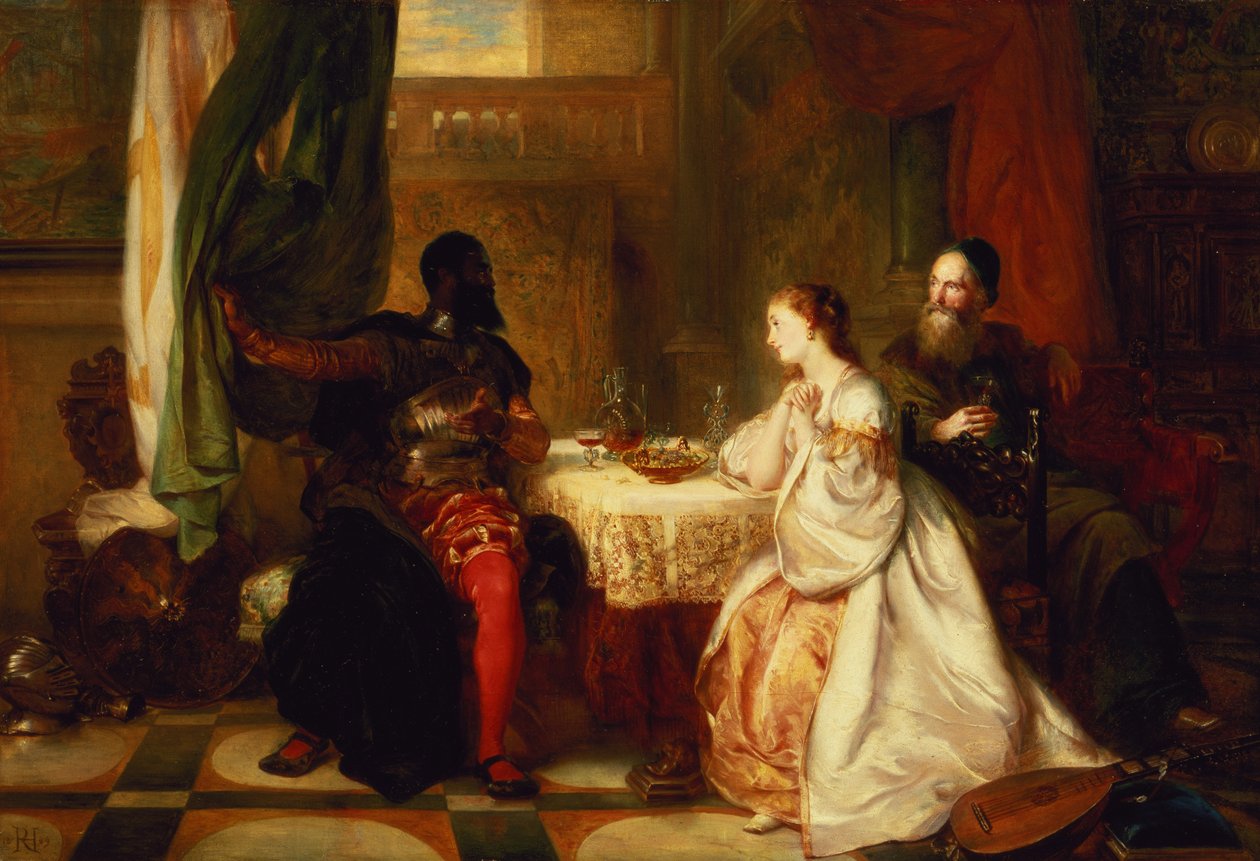 Othello relaterer sine eventyr til Desdemona, 1869 swed av Robert Alexander Hillingford