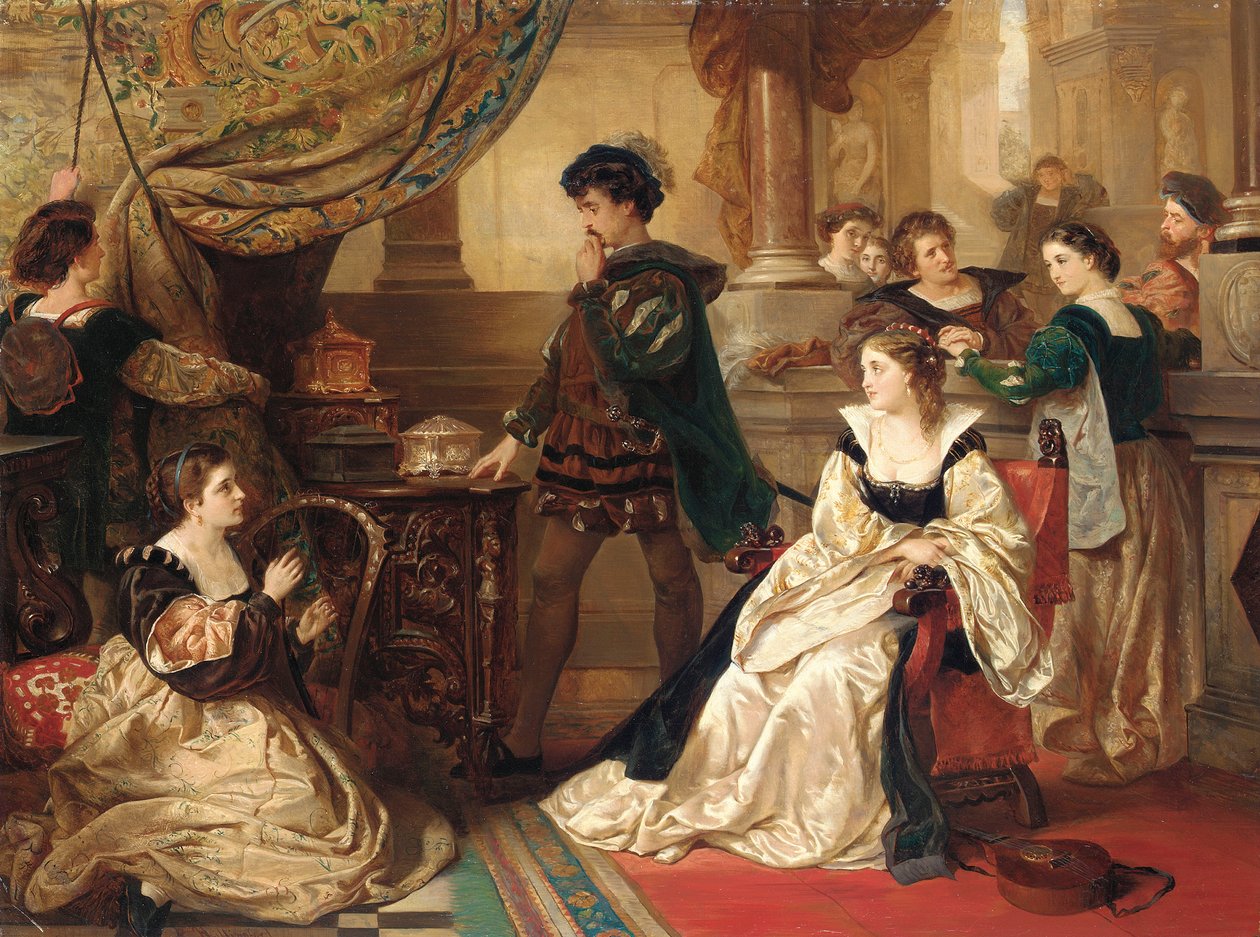 De tre kistorna, från The Merchant of Venice, Akt III, Scen II av Robert Alexander Hillingford