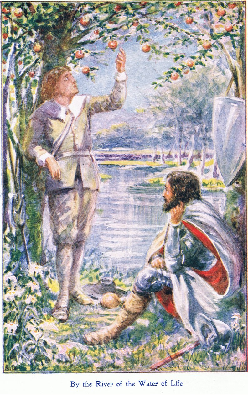By the River of the Water of Life, från The Pilgrims Progress publicerad av John F Shaw & Co, ca 1900-talet (färg litho) av Robert Ambrose Dudley