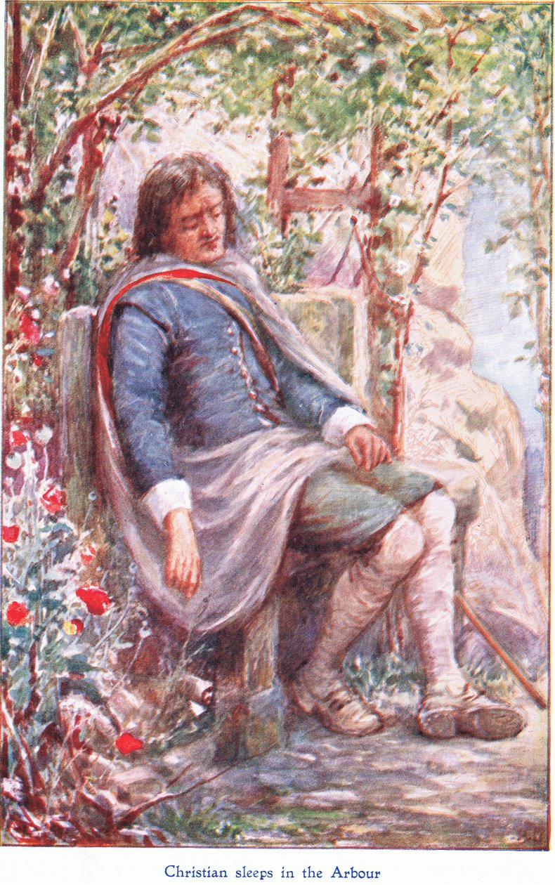 Christian sover i bersån, från The Pilgrims Progress publicerad av John F Shaw & Co, ca 1900-talet (färg litho) av Robert Ambrose Dudley