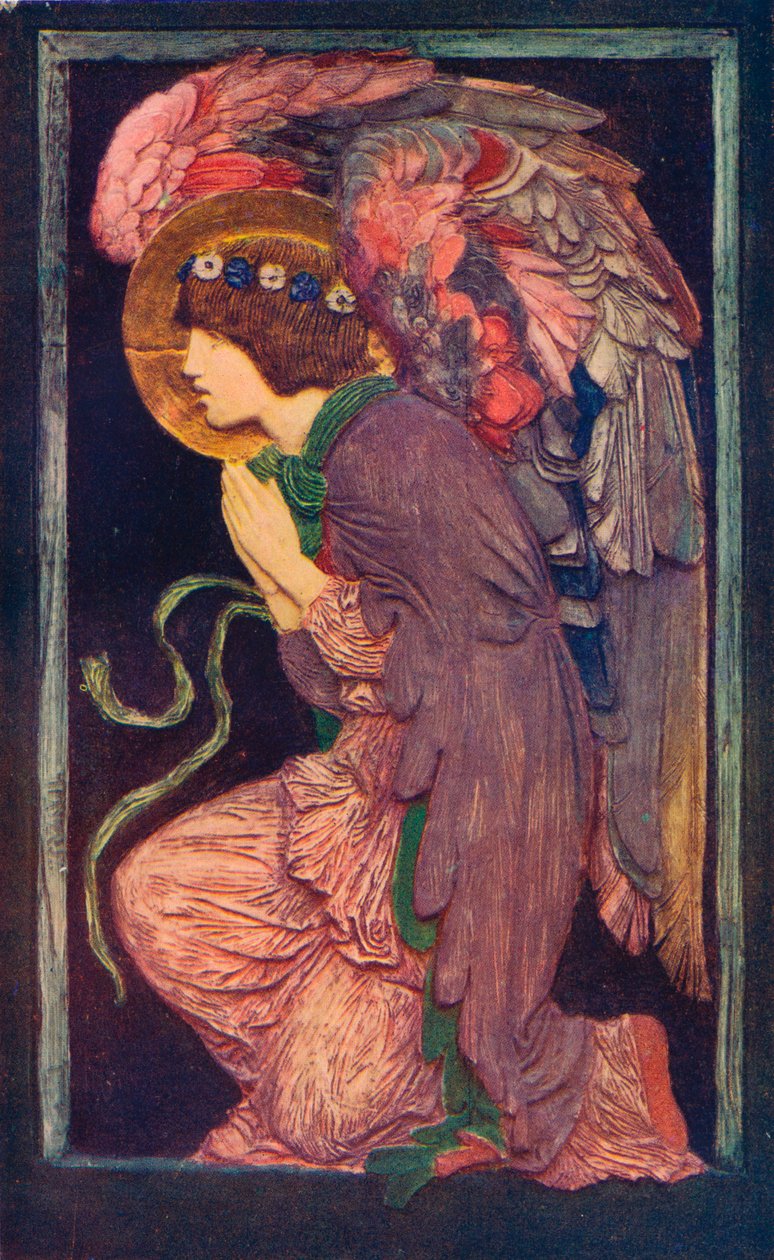 An Angel Adoring`, en färgad gipsrelief av Robert Anning Bell, c1901 1901-1902. av Robert Anning Bell