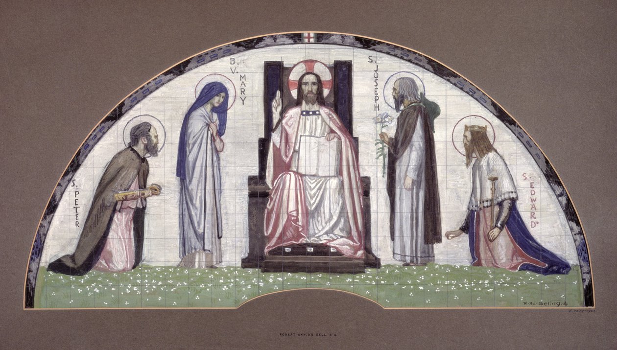 Kristus tronad med de heliga Petrus, Josef, Edvard och Jungfru Maria, 1914 av Robert Anning Bell
