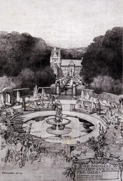 Pittencrieff House från Pond Garden, från Thomas Mawsons "Studier in Town Planning" av Robert Atkinson