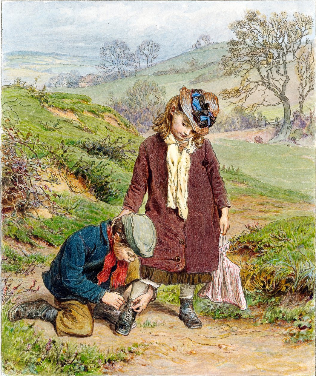 Bror knyter sin systers sko, pub. 1854. av Robert Barnes