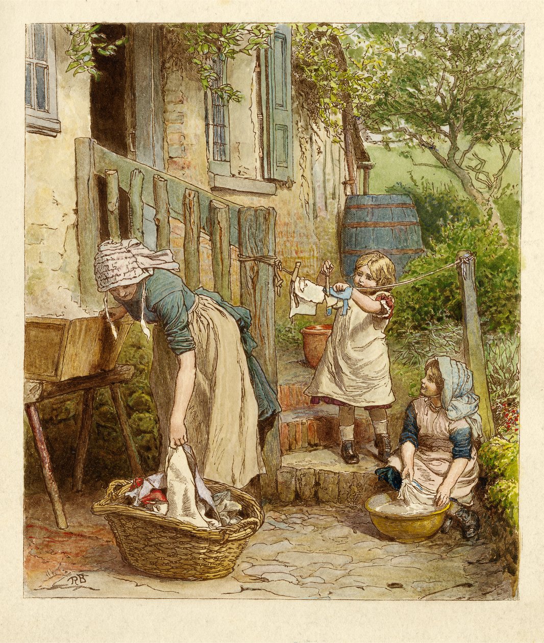 Mor och barn hänger på tvätten, puben. 1854 av Robert Barnes
