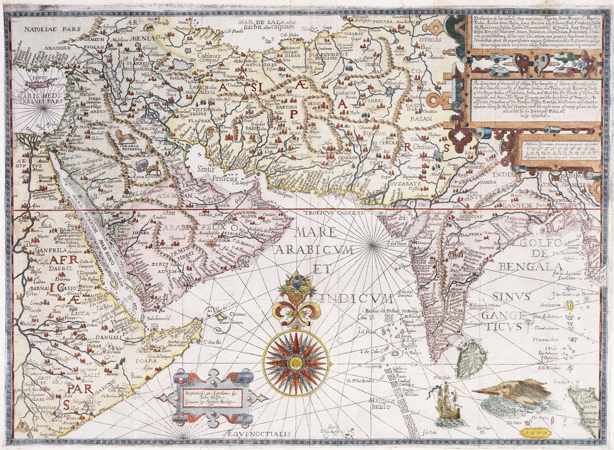 En karta över Östafrika, Arabien och Indien, 1598 av Robert Beckit