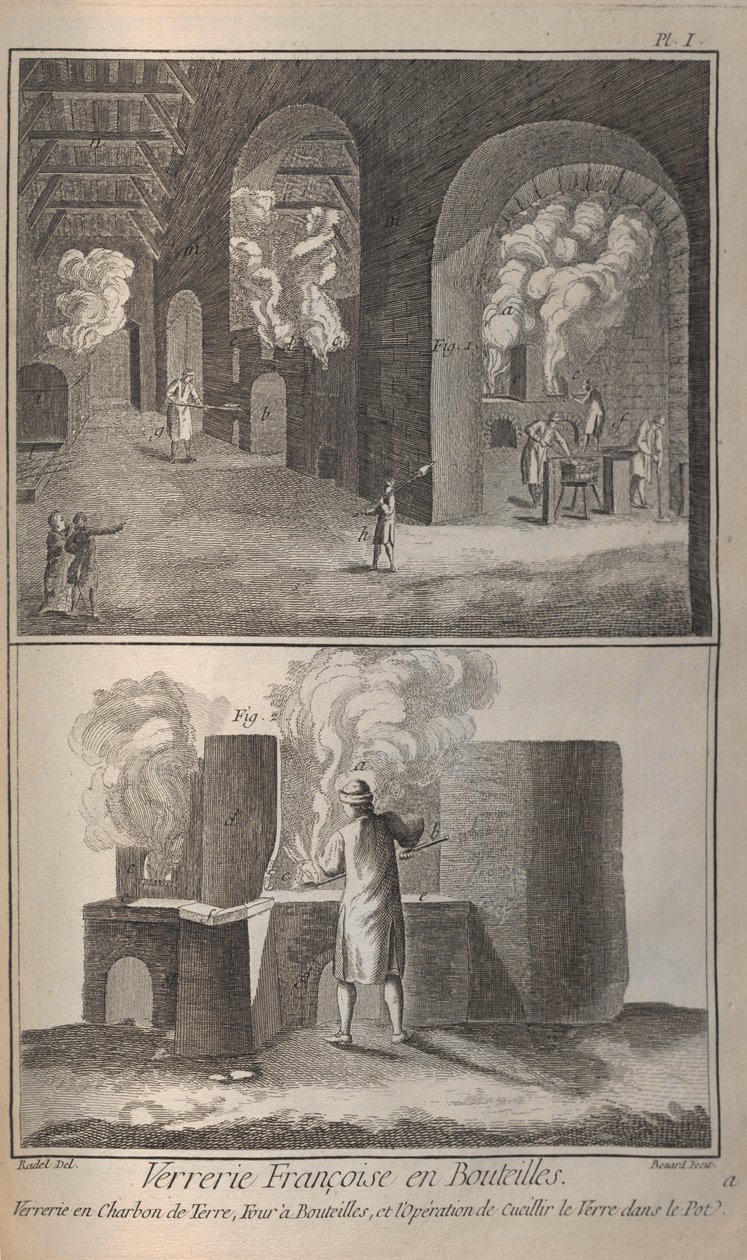 Glastillverkning. Ur Encyclopédie av Denis Diderot och Jean Le Rond dAlembert, 1751-1765. av Robert Benard
