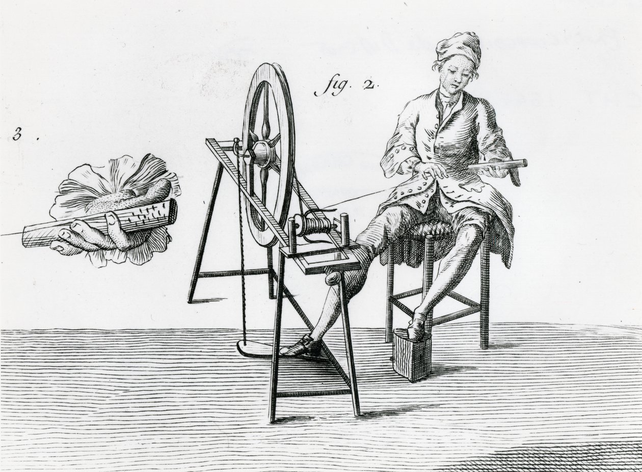 Rustik ekonomi, bomull, från Encyclopedia av Denis Diderot 1713-84 gravyr bw fotodetalj av 164438 av Robert Benard