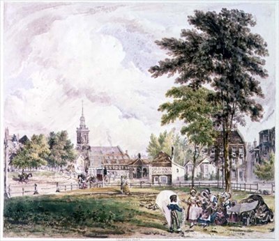 Islington Green: Utsikt mot kyrkan (tryck) av Robert Blemell Schnebbelie