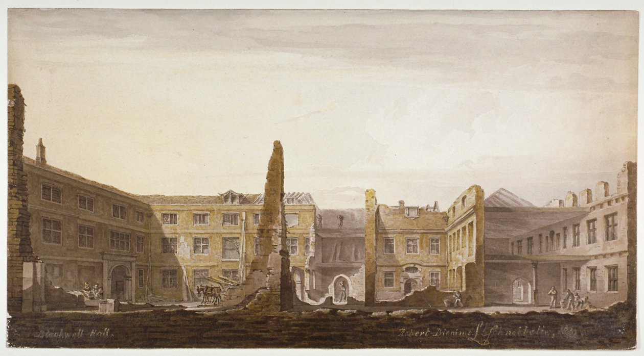 Blackwell Hall under rivning, City of London, 1819 av Robert Blemmell Schnebbelie