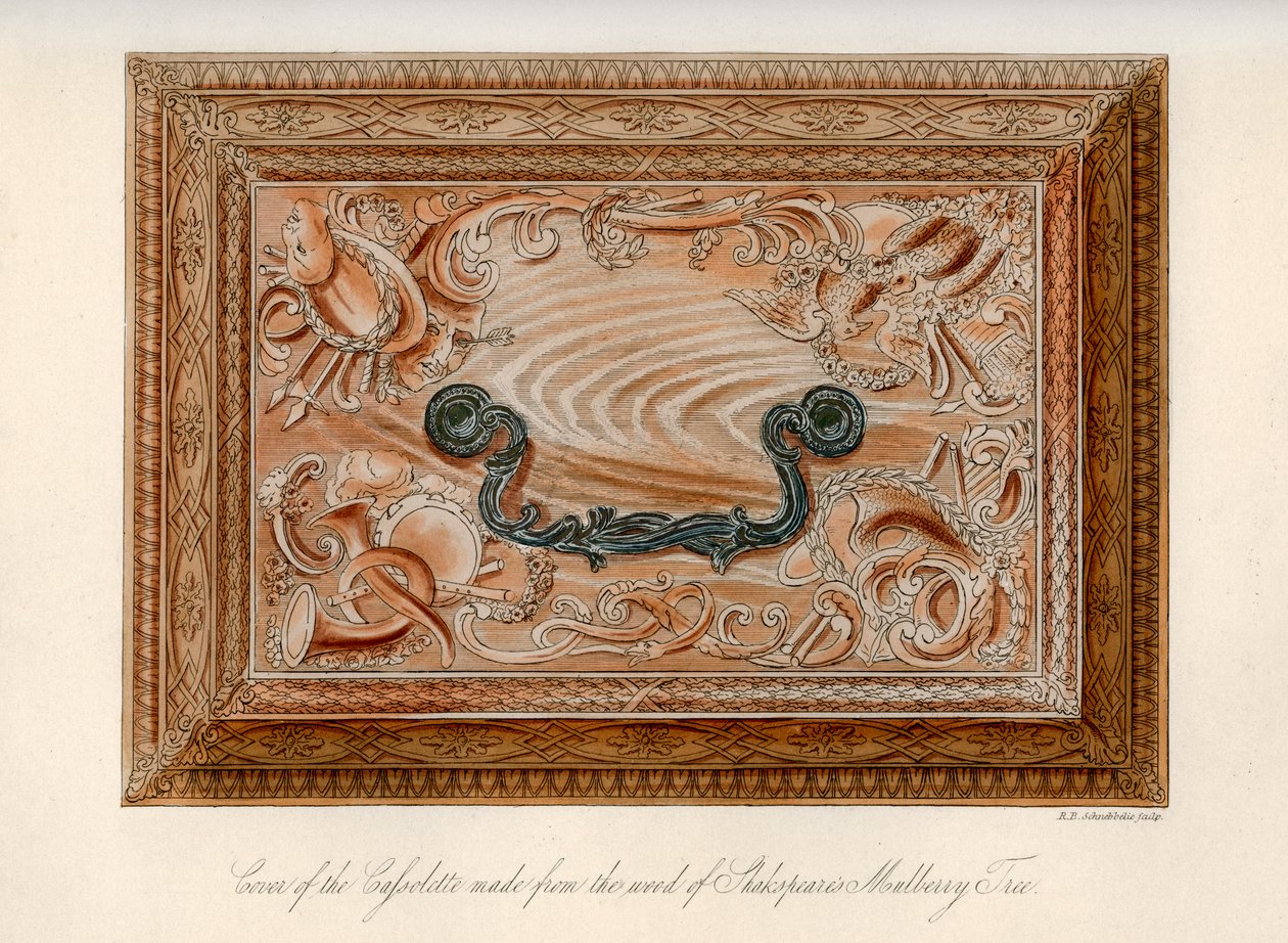 Snidad kassett gjord av träet från Shakespeares mullbärsträd, c1700-talet, 1840 av Robert Blemmell Schnebbelie