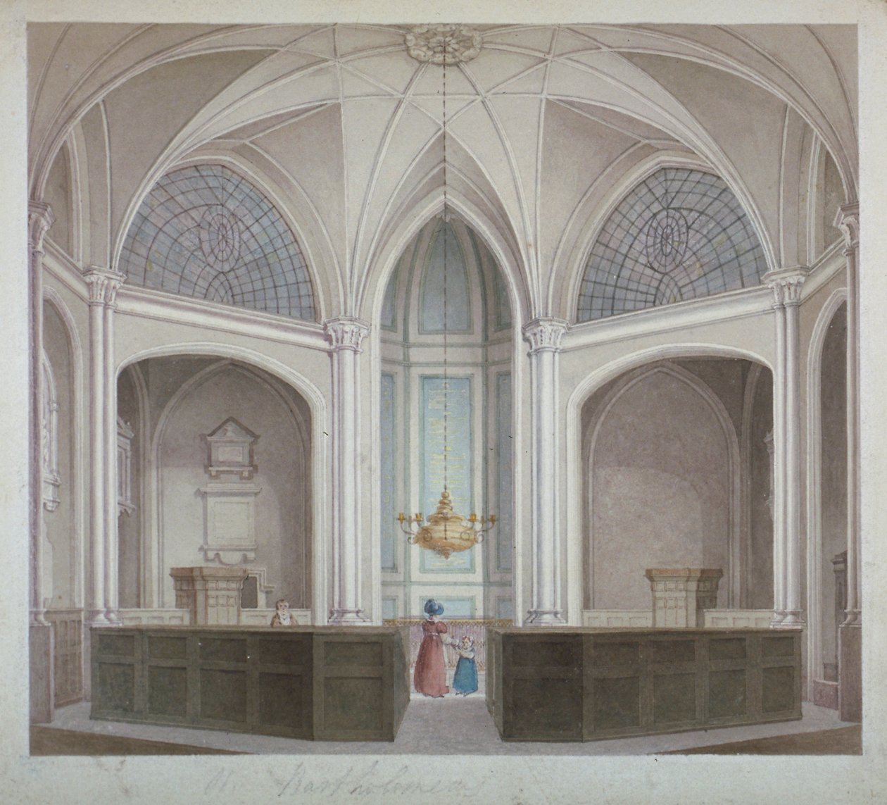 Interiör av Church of St Bartholomew-the-Less, City of London, 1834. av Robert Blemmell Schnebbelie