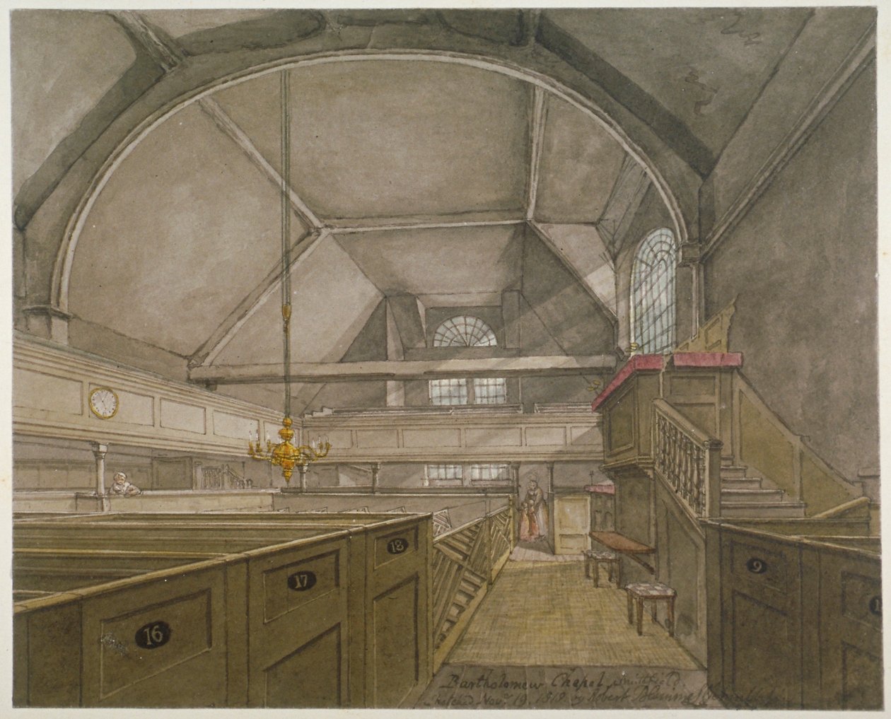 Inre av kapellet i Church of St Bartholomew-the-Great, Smithfield, City of London, 1818 av Robert Blemmell Schnebbelie