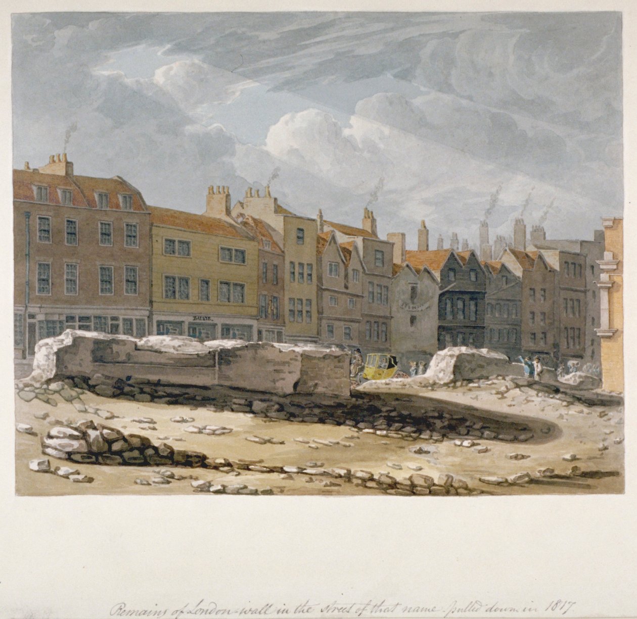 Rester of London Wall som revs 1817, City of London, 1817 av Robert Blemmell Schnebbelie