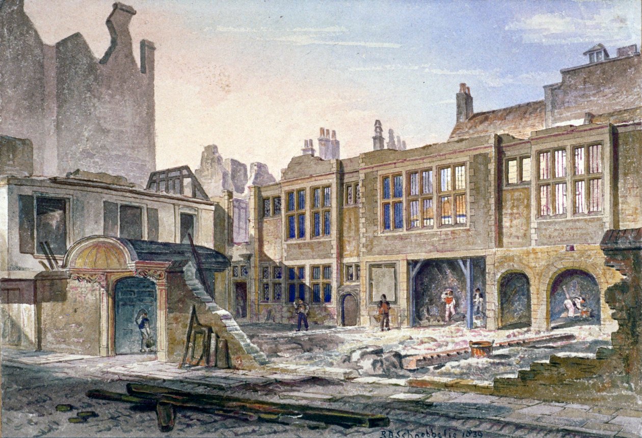 Utsikt över rivningen av Winchester Place, London, 1839 av Robert Blemmell Schnebbelie