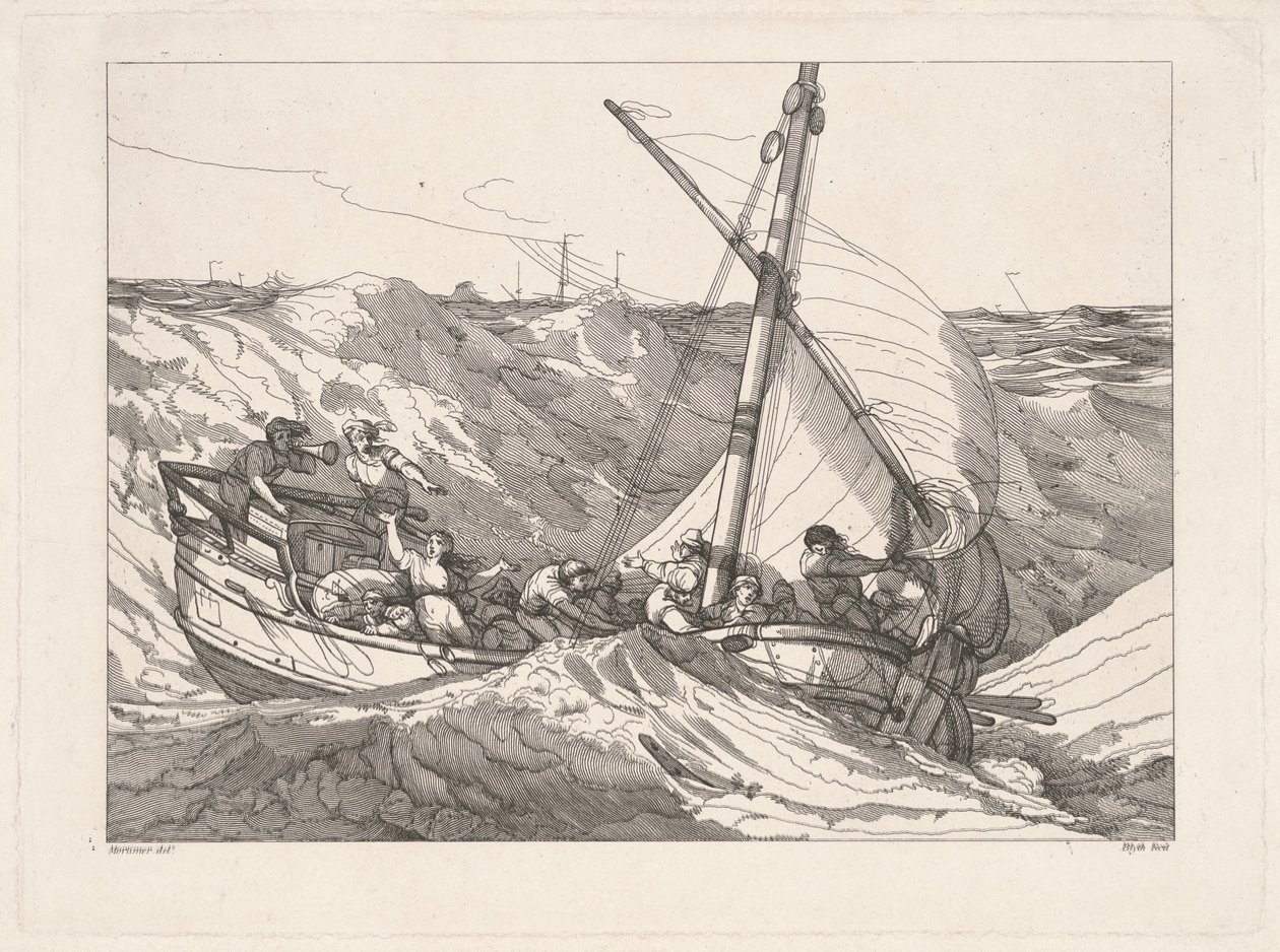 Båt i en storm på havet av Robert Blyth, after John Hamilton Mortimer