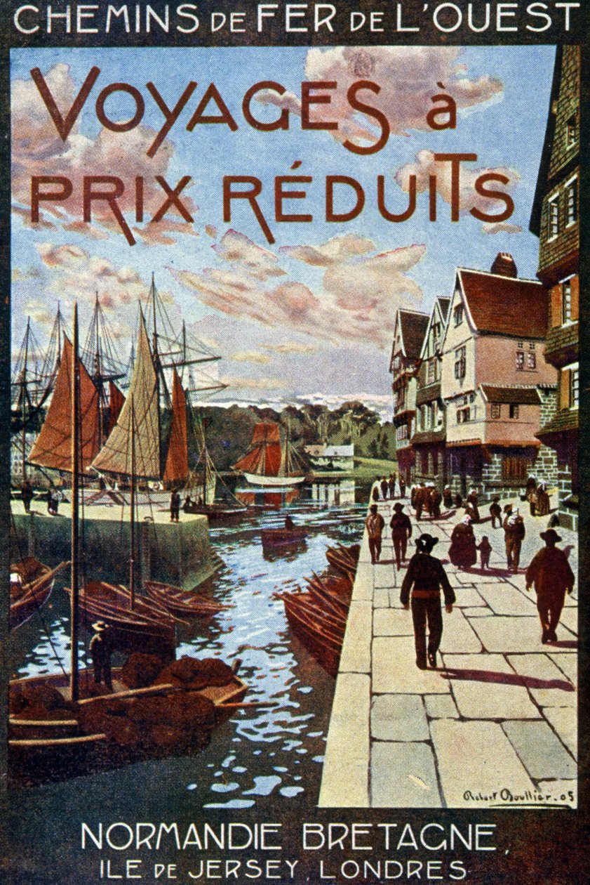 En hamn i Normandie, reklam för västra järnvägarna i Frankrike av Robert Boullier