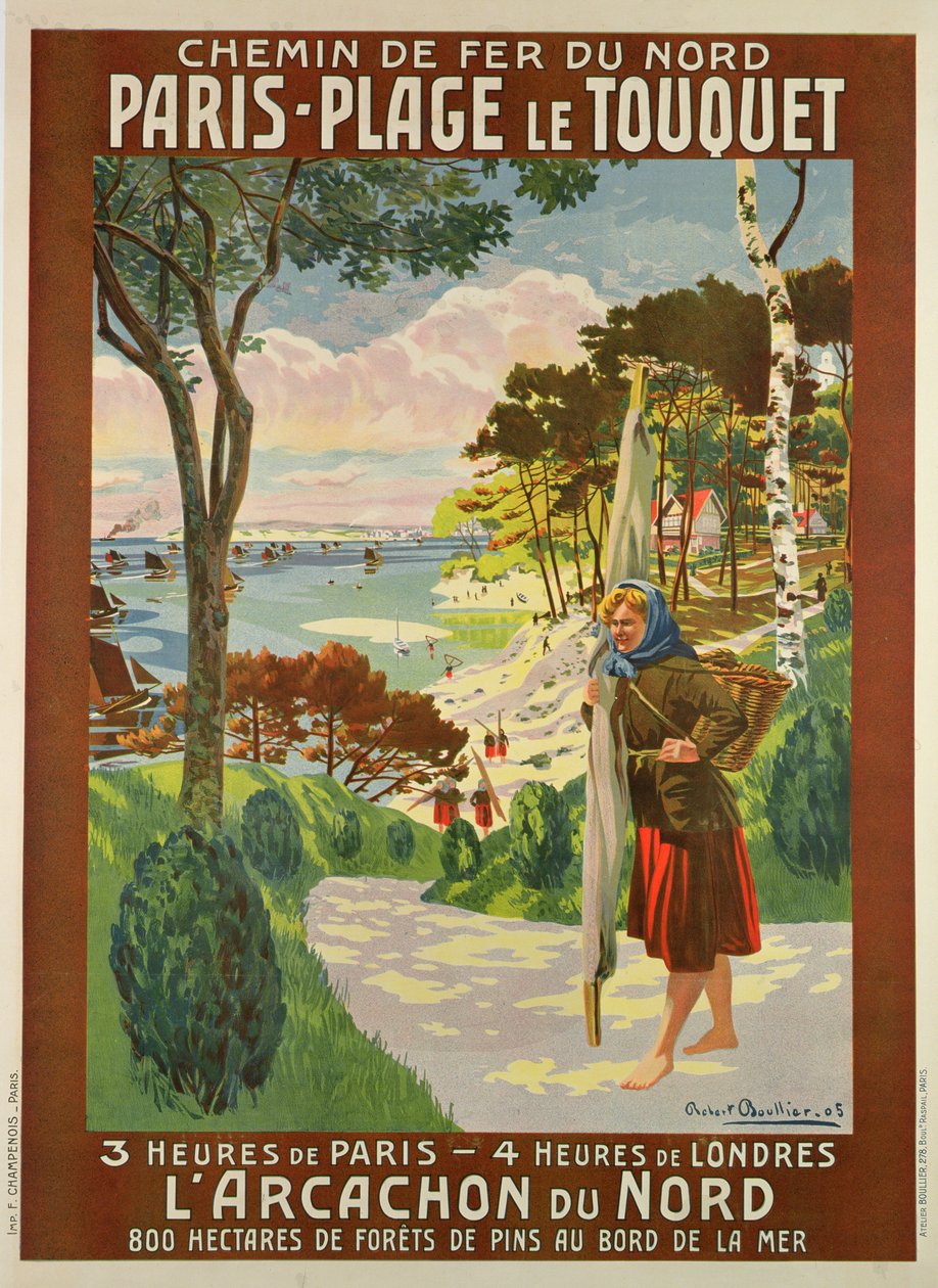 Affischreklam Paris-Plage le Touquet, Pas de Calais, ca 1910 (färg litho) av Robert Boullier