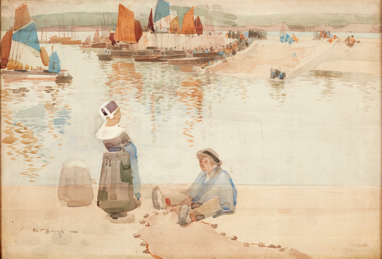 Figurer på hamnmuren, Bretagne (akvarell) av Robert Brough