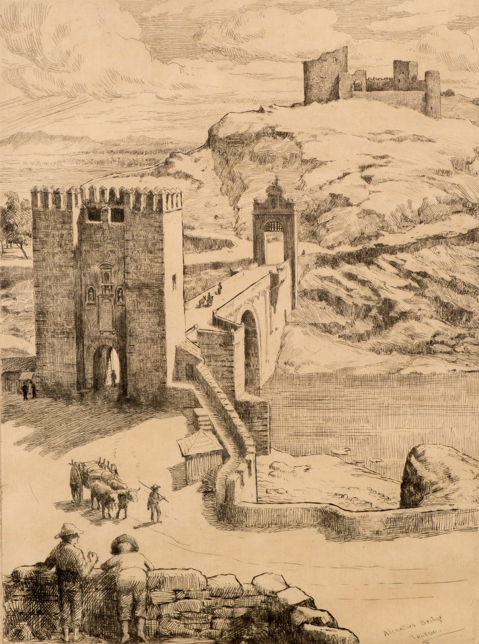 Alcantara Bridge, Toledo (etsning) av Robert Bryden