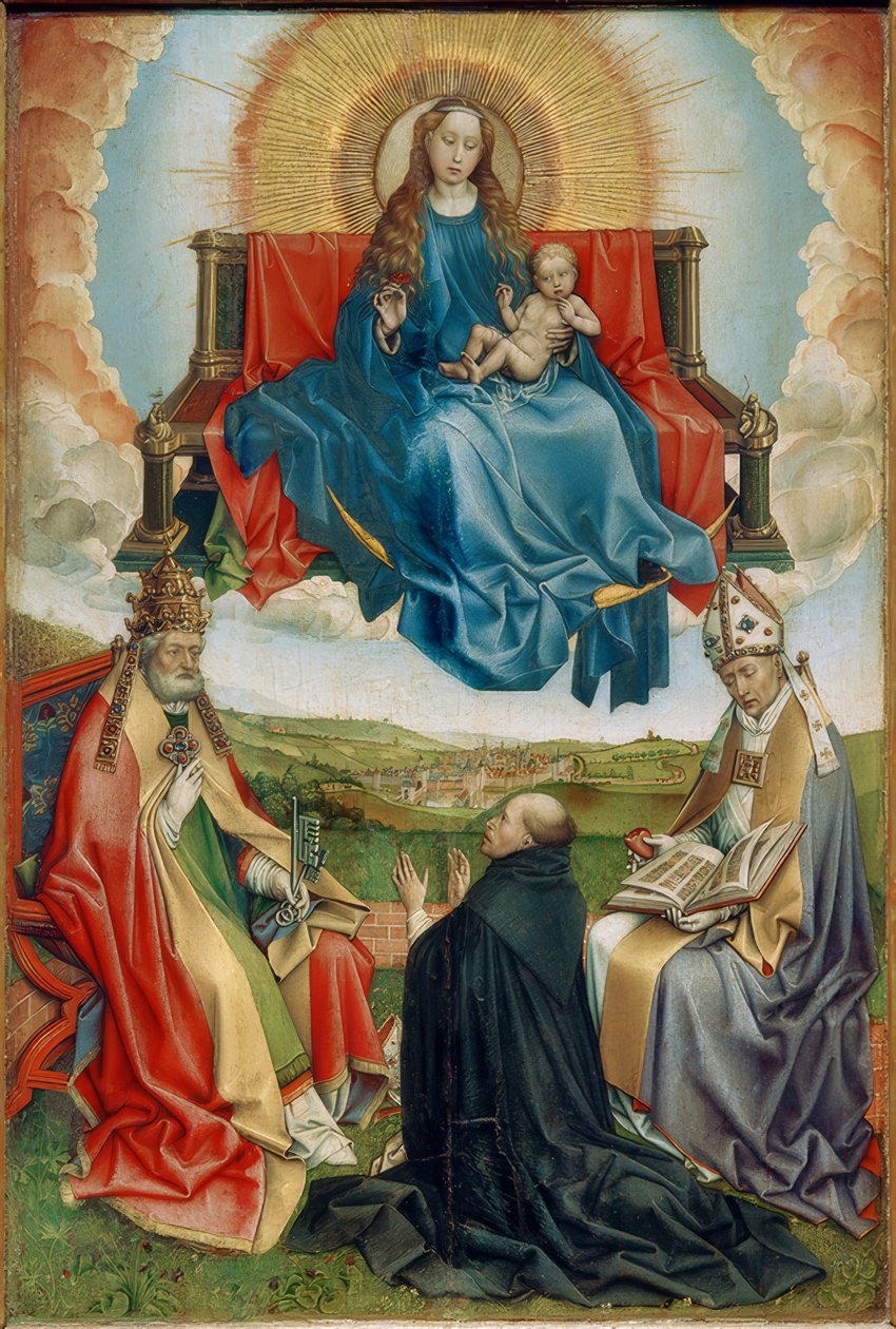 Madonna in Glory med givare och St. Peter och Augustine av Robert Campin