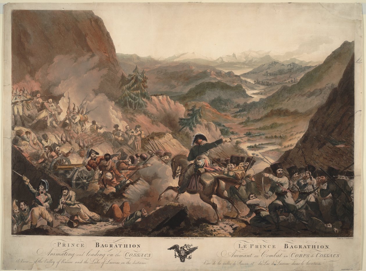 Prins Bagration leder kosackerna till attack i Alperna, 1805 av Robert Carr Porter