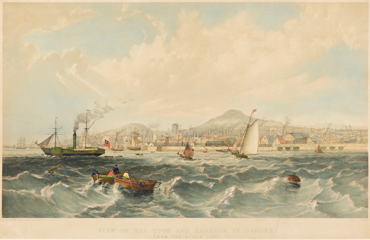 Utsikt över staden och hamnen i Dundee, ca 1850 (litografi) av Robert Carrick