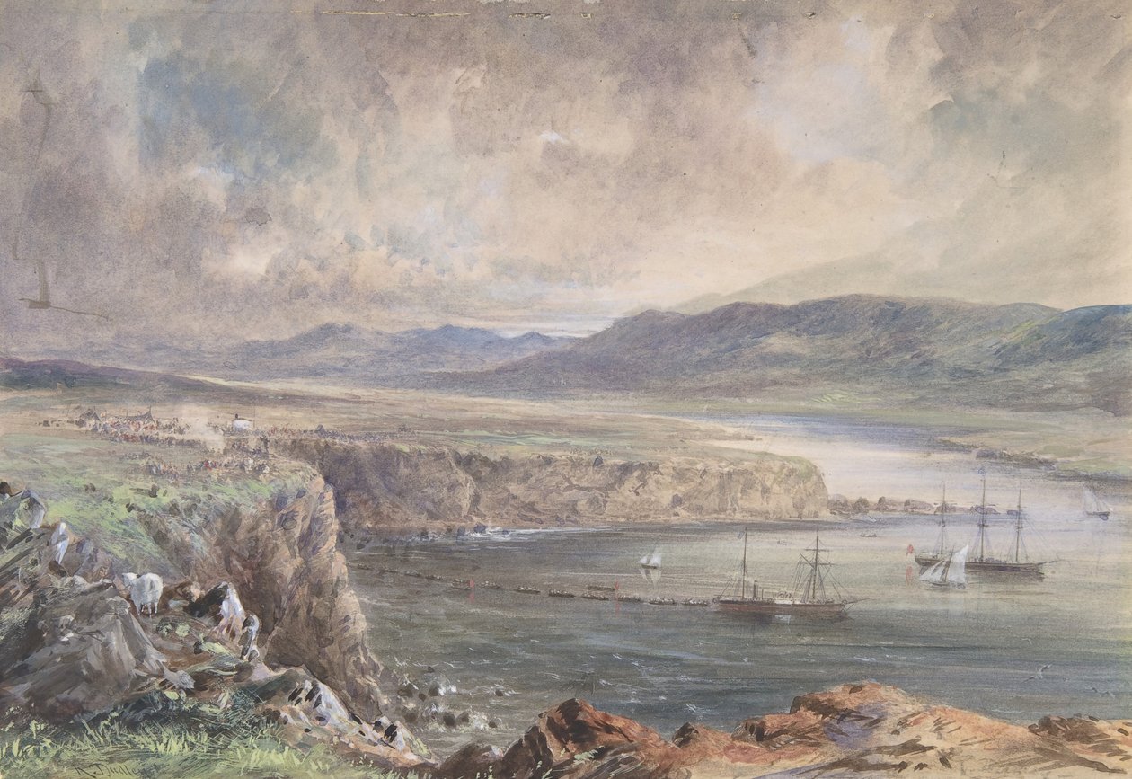 Foilhummerum Bay, Valentia, tittar från Cromwell Fort: The Caroline and Boats..., 1865-66. av Robert Charles Dudley