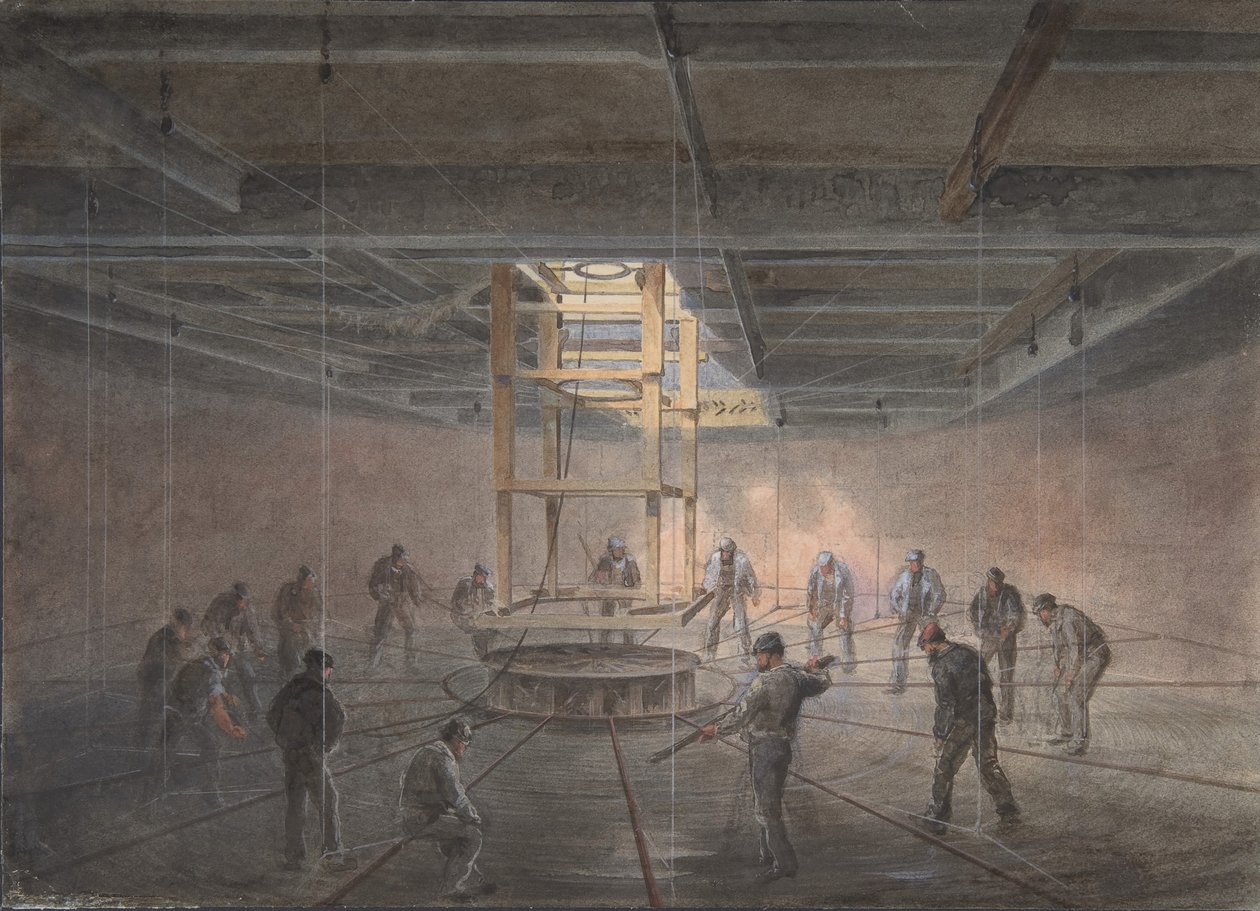 Interiör av en av tankarna ombord på Great Eastern: The Cable Passing Out, 1865-66. av Robert Charles Dudley