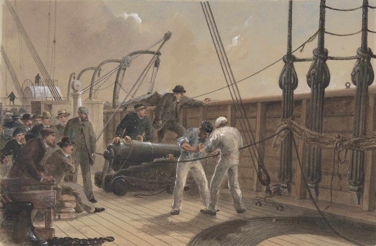 Splitsning av kabeln efter den första olyckan ombord på Great Eastern, 25 juli 1865, 1865-66. av Robert Charles Dudley