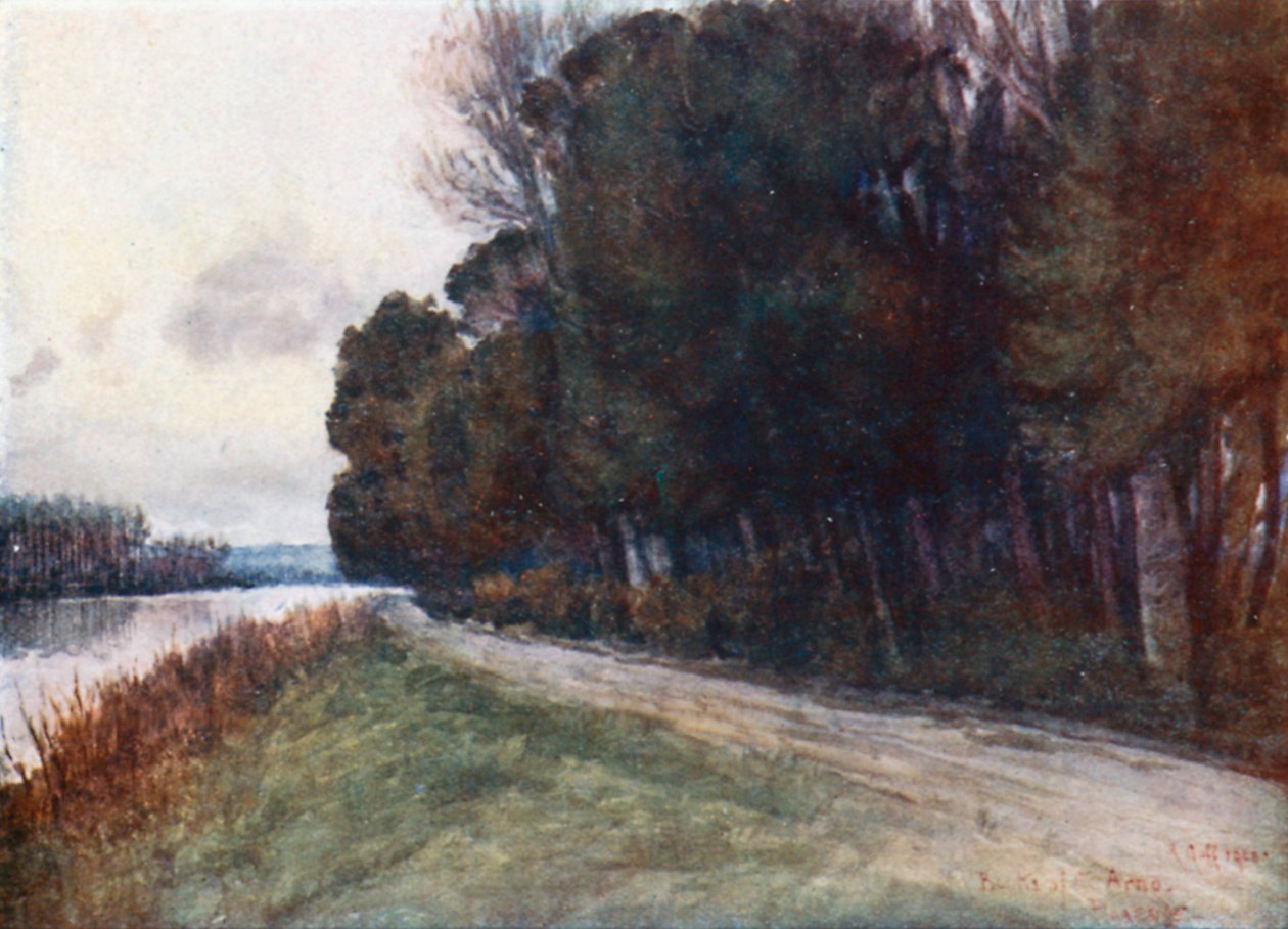 Arno-flodens stränder (färglitografi) av Robert Charles Goff