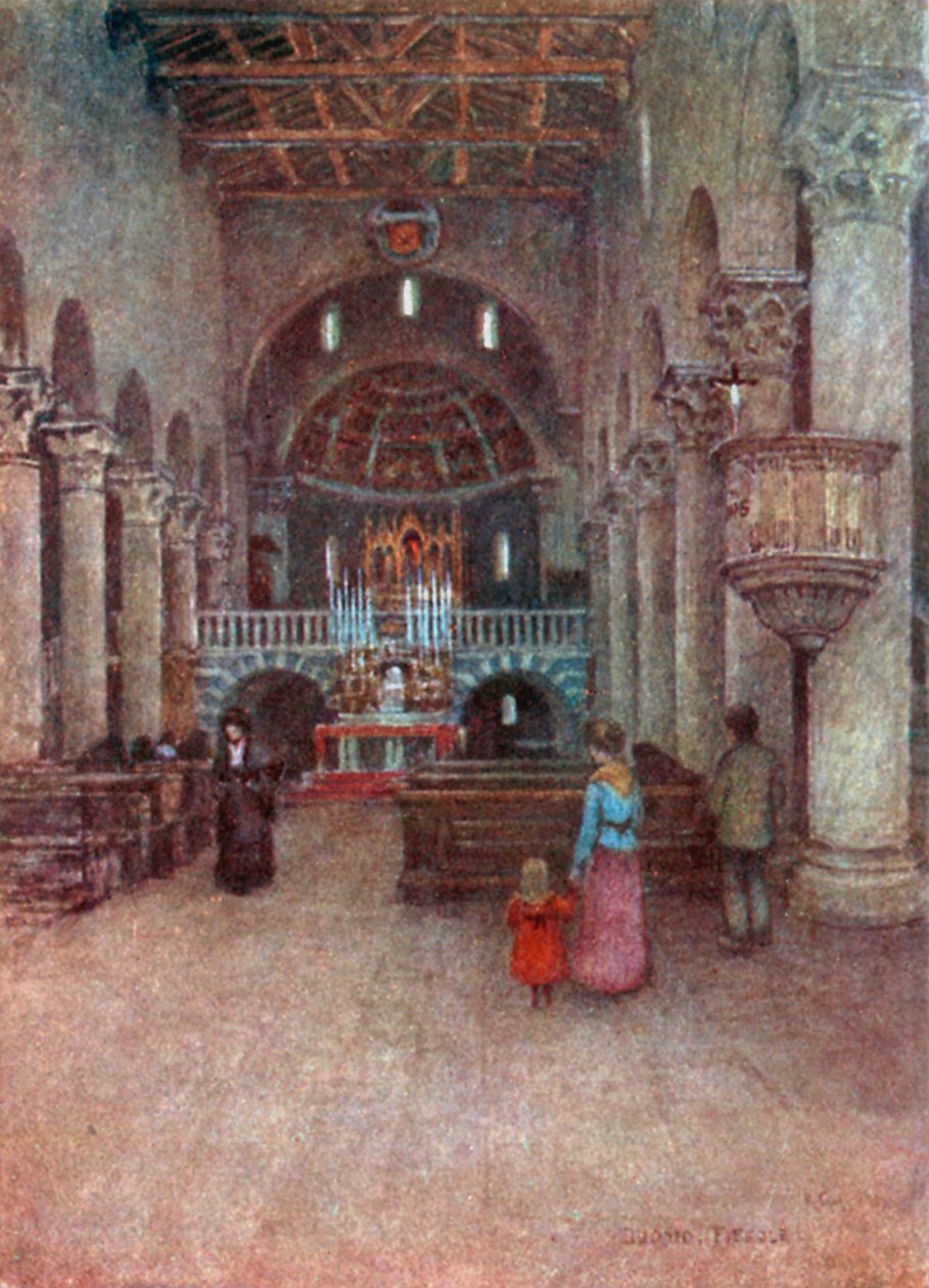 Interiör från katedralen i Fiesole (färglitografi) av Robert Charles Goff
