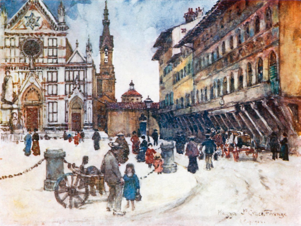 Piazza Santa Croce (färglitografi) av Robert Charles Goff