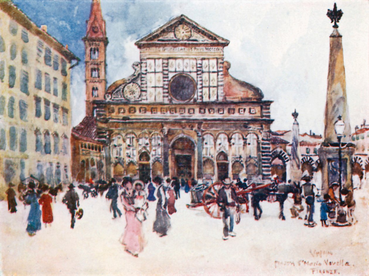Piazza Santa Maria Novella (färglitografi) av Robert Charles Goff