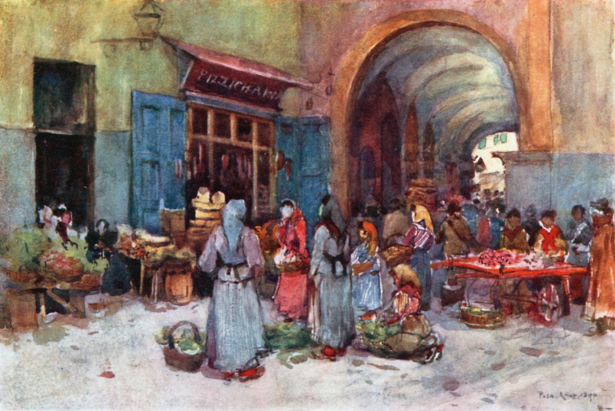Gatuförsäljare, Pisa (färglitografi) av Robert Charles Goff