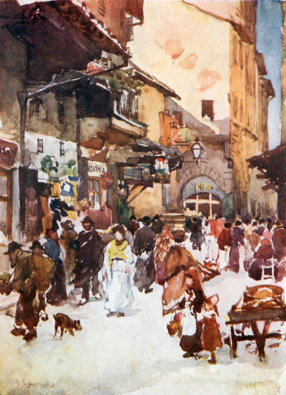 Studie i Mercato Vecchio år 1884, före förstörelsen av gettot (färglitografi) av Robert Charles Goff